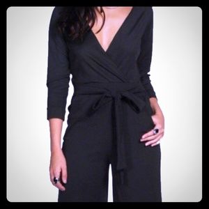 Sleeved V neck Jumpsuit Midi Length